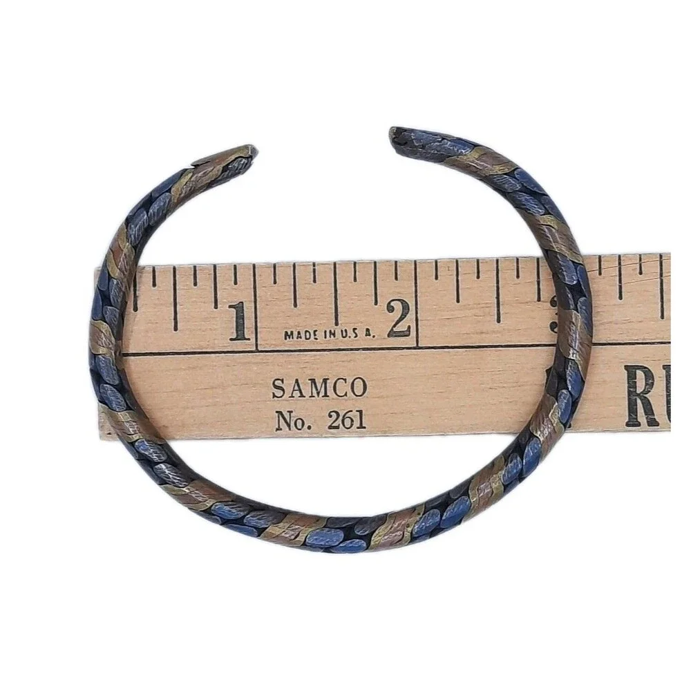 Vintage Tri Three Tone Twisted Metal Unisex Cuff Bracelet Copper Brass XLNT